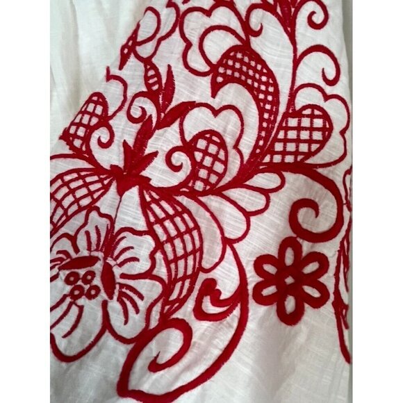 Lane Bryant Top Women 22 Red Off Shoulder Floral Smock Boho Western Hippie 80s - Picture 7 of 15